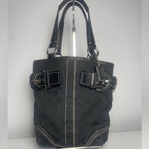 Vintage 2005 Coach Small Soho Black Signature C Canvas & Leather Tote  w/COA